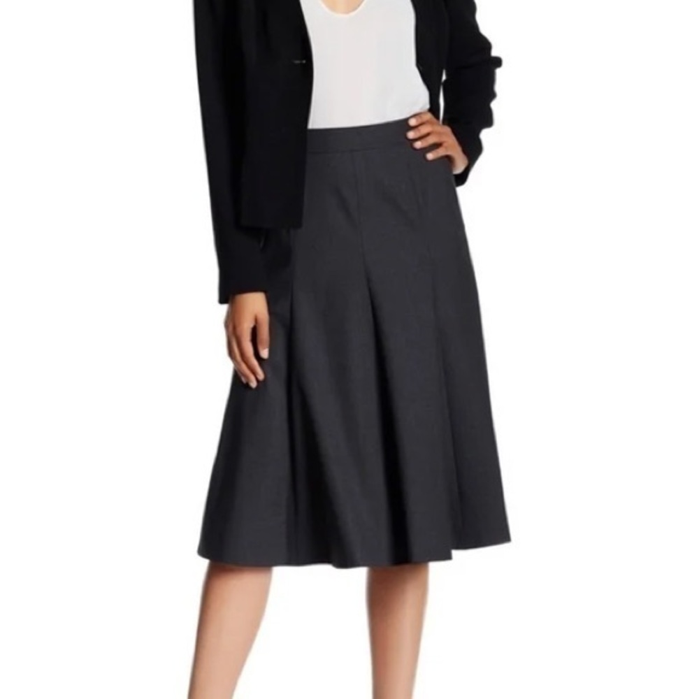 Lafayette 148 Wool Blend Navy Blue A-Line Midi Skirt M (8)